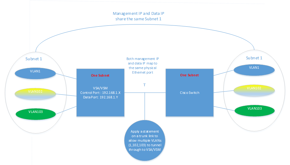 Figure 1: Data IP address and Management IP address on the same subnet